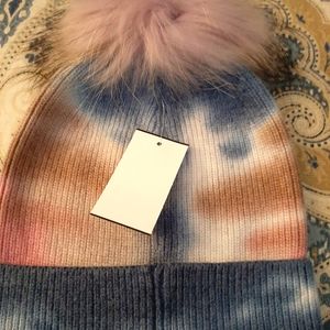 Multicolored Beanie with Puffball Top